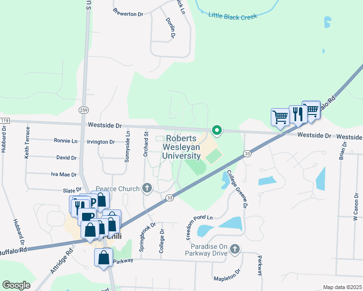 map of restaurants, bars, coffee shops, grocery stores, and more near 2301 Westside Drive in Rochester