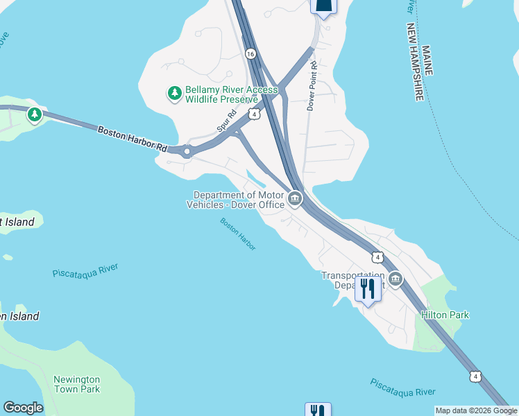 map of restaurants, bars, coffee shops, grocery stores, and more near 39 Boston Harbor Road in Dover