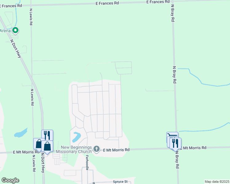 map of restaurants, bars, coffee shops, grocery stores, and more near 435-481 Clunny Drive in Mount Morris Township