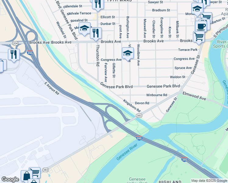 map of restaurants, bars, coffee shops, grocery stores, and more near 178 Kingsboro Road in Rochester