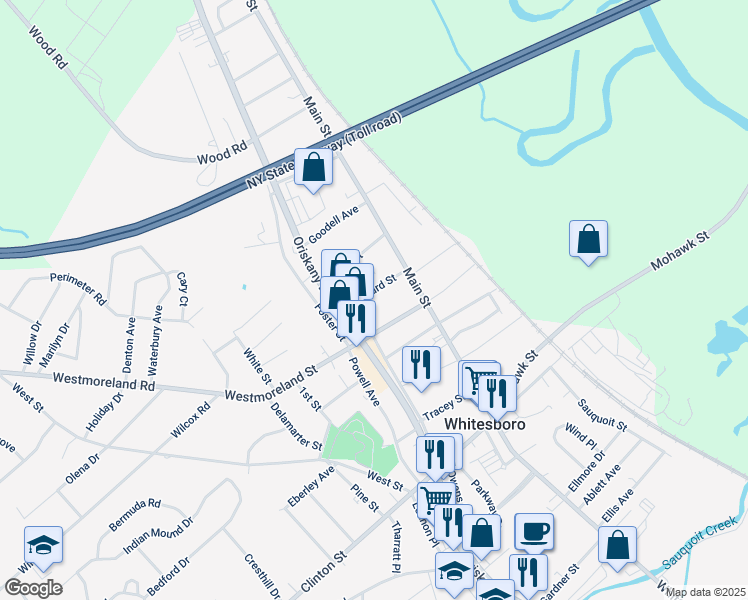 map of restaurants, bars, coffee shops, grocery stores, and more near 17 Flagg Street in Whitesboro