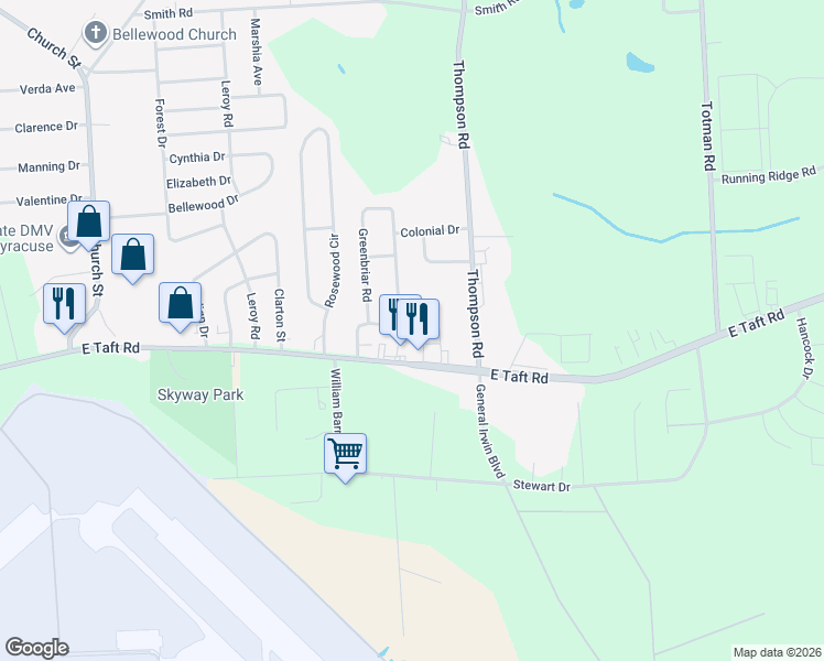 map of restaurants, bars, coffee shops, grocery stores, and more near in Syracuse