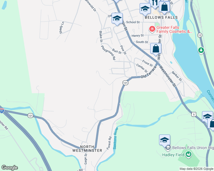 map of restaurants, bars, coffee shops, grocery stores, and more near 12 Birch Street in Town of Rockingham