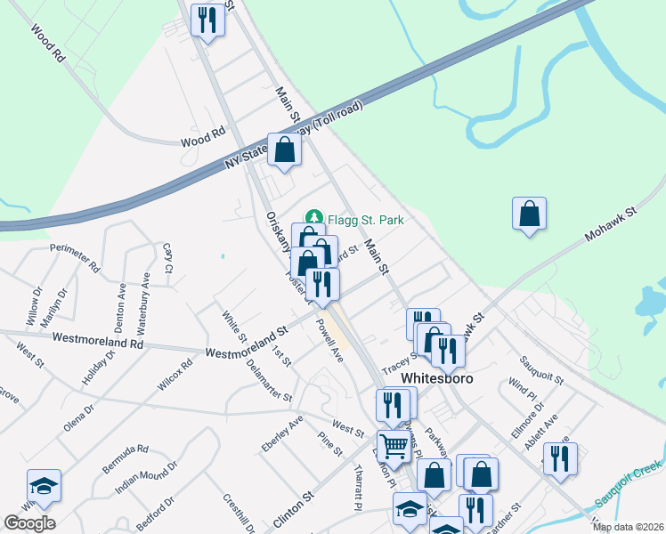 map of restaurants, bars, coffee shops, grocery stores, and more near 17 Flagg Street in Whitesboro