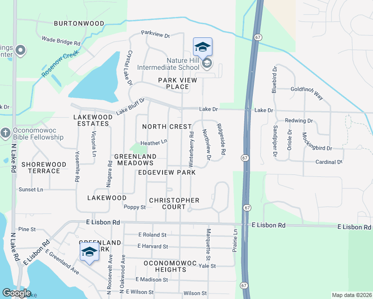map of restaurants, bars, coffee shops, grocery stores, and more near 1264 Winterberry Lane in Oconomowoc