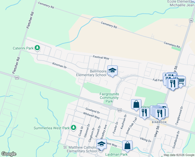 map of restaurants, bars, coffee shops, grocery stores, and more near 115 Country Fair Way in Hamilton