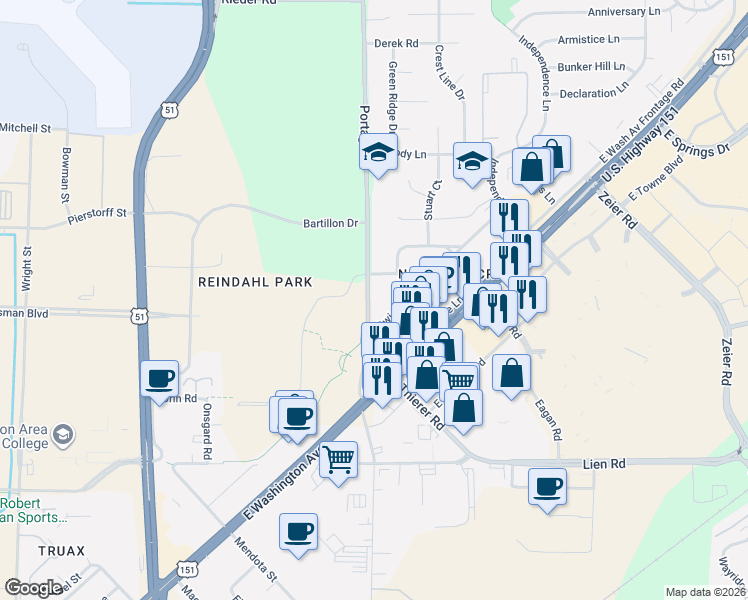 map of restaurants, bars, coffee shops, grocery stores, and more near 4013 Duke Street in Madison