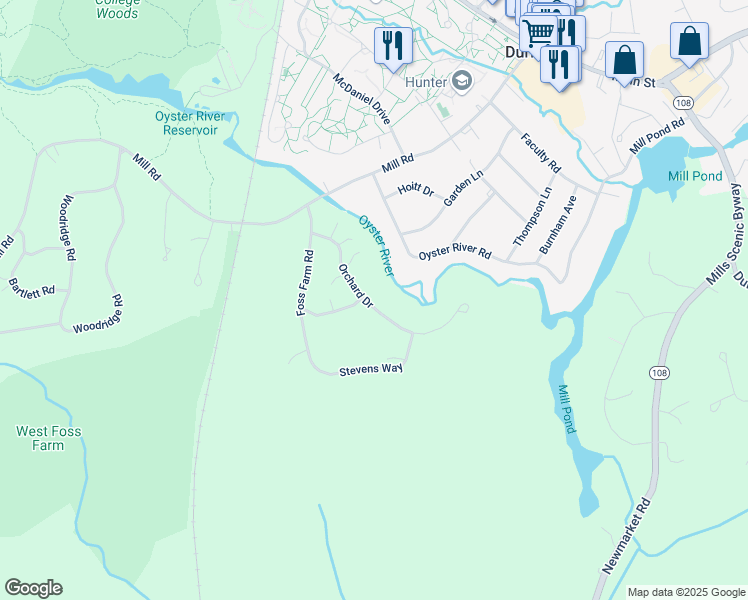 map of restaurants, bars, coffee shops, grocery stores, and more near 15 Orchard Drive in Durham