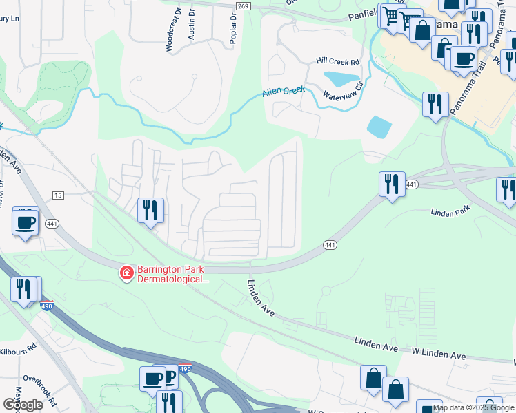 map of restaurants, bars, coffee shops, grocery stores, and more near 30 Patio Drive in Rochester