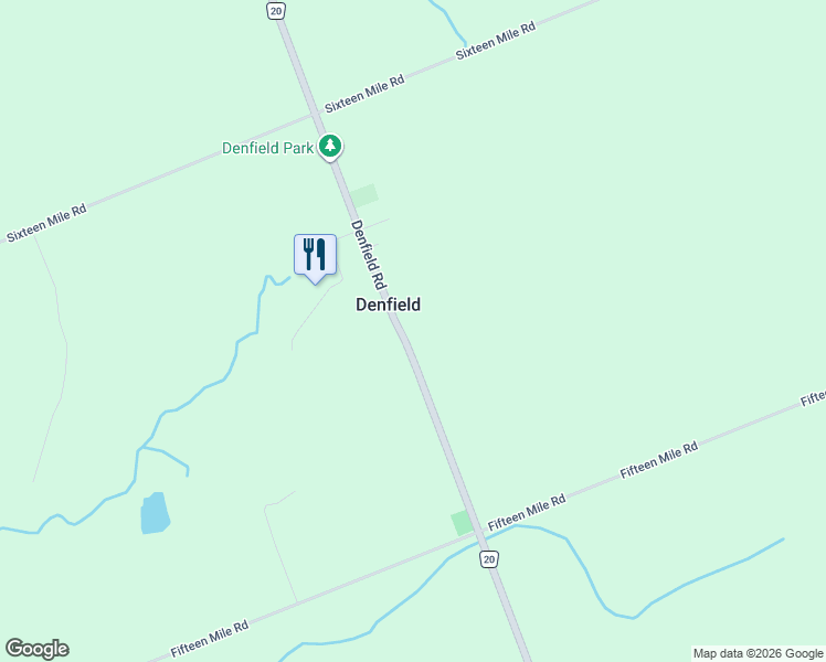 map of restaurants, bars, coffee shops, grocery stores, and more near 23900 Denfield Road in Exeter