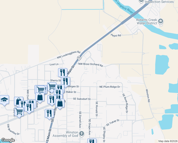 map of restaurants, bars, coffee shops, grocery stores, and more near 231 Northeast Darrell Avenue in Winston