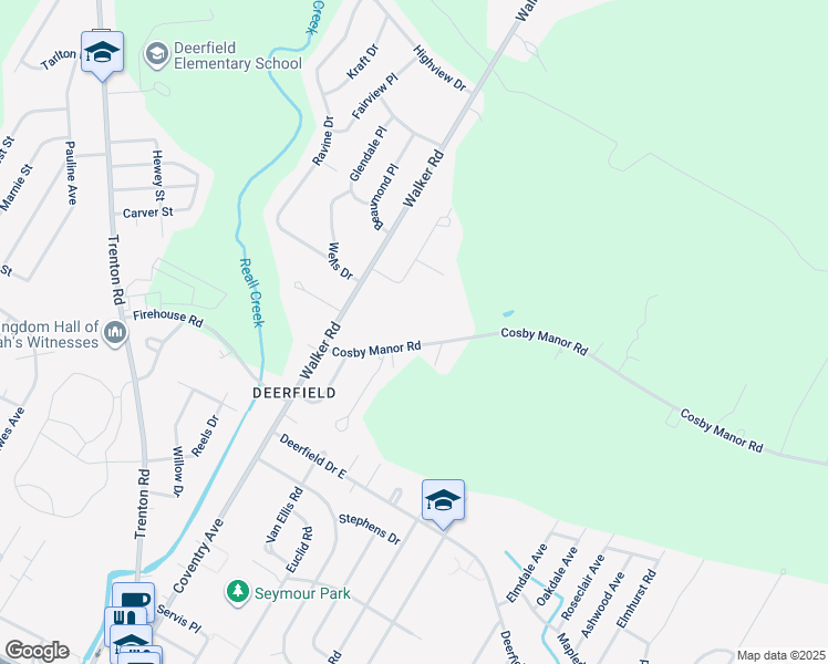 map of restaurants, bars, coffee shops, grocery stores, and more near 10397 Cosby Manor Road in Utica
