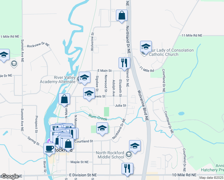 map of restaurants, bars, coffee shops, grocery stores, and more near 328 Adolph Avenue in Rockford