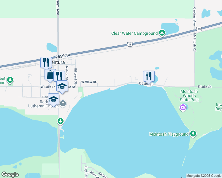 map of restaurants, bars, coffee shops, grocery stores, and more near 412 East Lake Street in Ventura