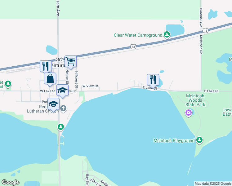 map of restaurants, bars, coffee shops, grocery stores, and more near 412 East Lake Street in Ventura