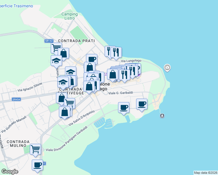 map of restaurants, bars, coffee shops, grocery stores, and more near 1 Piazza Dante Alighieri in Castiglione del Lago