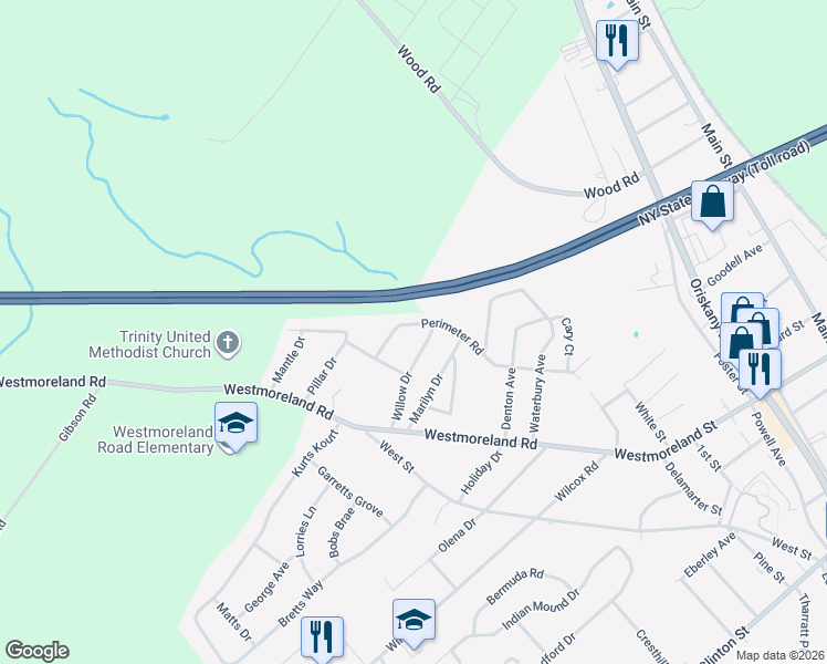 map of restaurants, bars, coffee shops, grocery stores, and more near 12 Perimeter Rd in Whitesboro