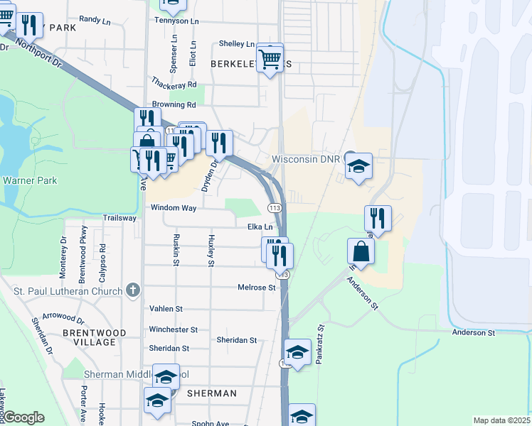 map of restaurants, bars, coffee shops, grocery stores, and more near 2002 Elka Lane in Madison