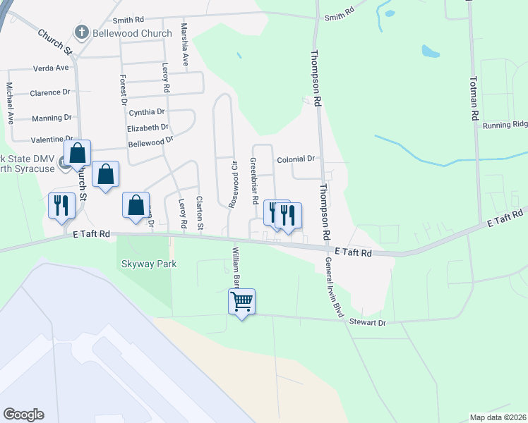 map of restaurants, bars, coffee shops, grocery stores, and more near in Syracuse