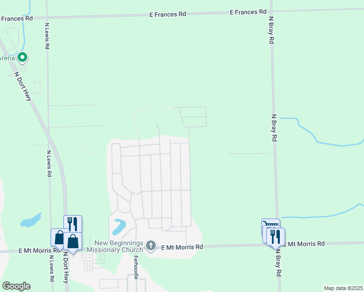 map of restaurants, bars, coffee shops, grocery stores, and more near 435-481 Clunny Drive in Mount Morris Township