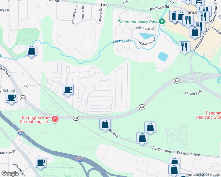 map of restaurants, bars, coffee shops, grocery stores, and more near 30 Patio Dr in Rochester