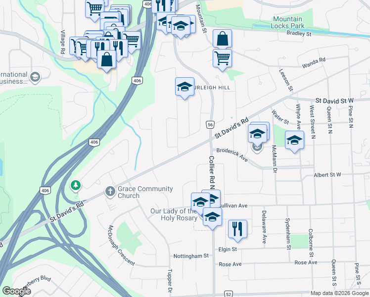 map of restaurants, bars, coffee shops, grocery stores, and more near in St. Catharines