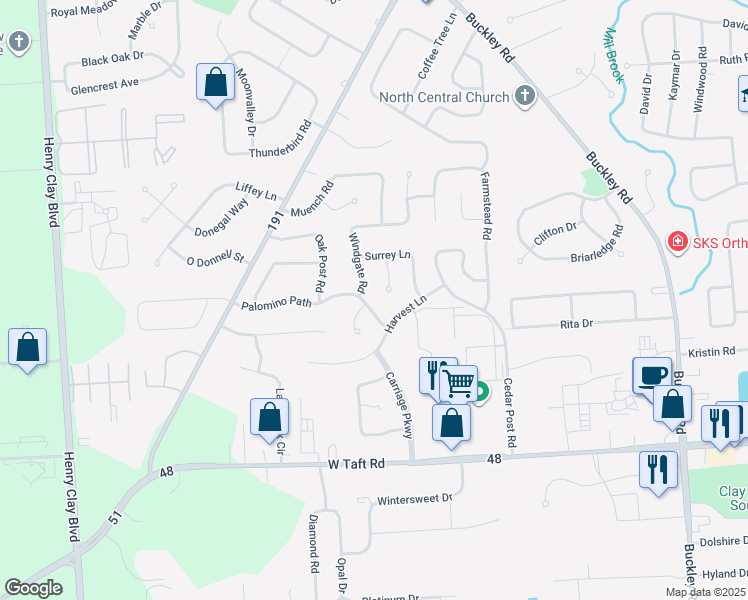 map of restaurants, bars, coffee shops, grocery stores, and more near 7350 Palomino Path in Liverpool