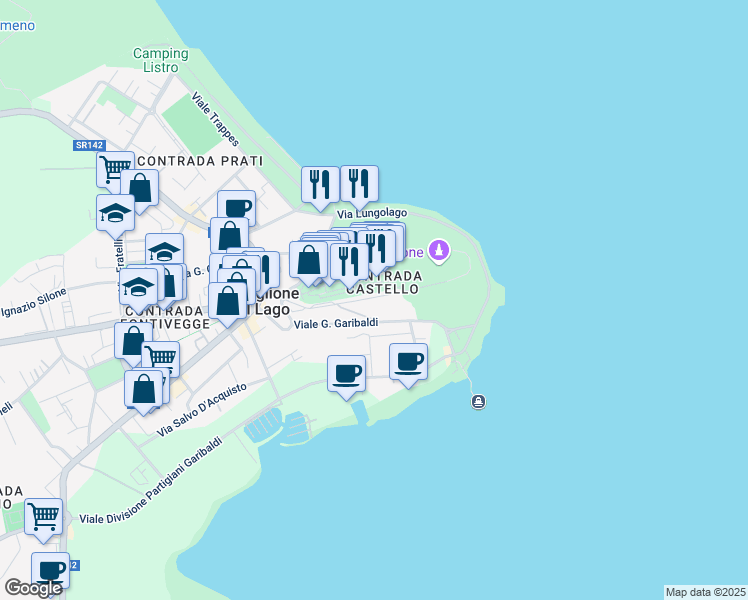 map of restaurants, bars, coffee shops, grocery stores, and more near 16 Via Belvedere in Castiglione del Lago