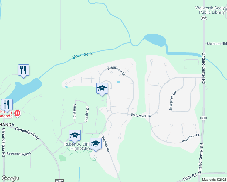 map of restaurants, bars, coffee shops, grocery stores, and more near 1516 Elderberry Cir in Walworth