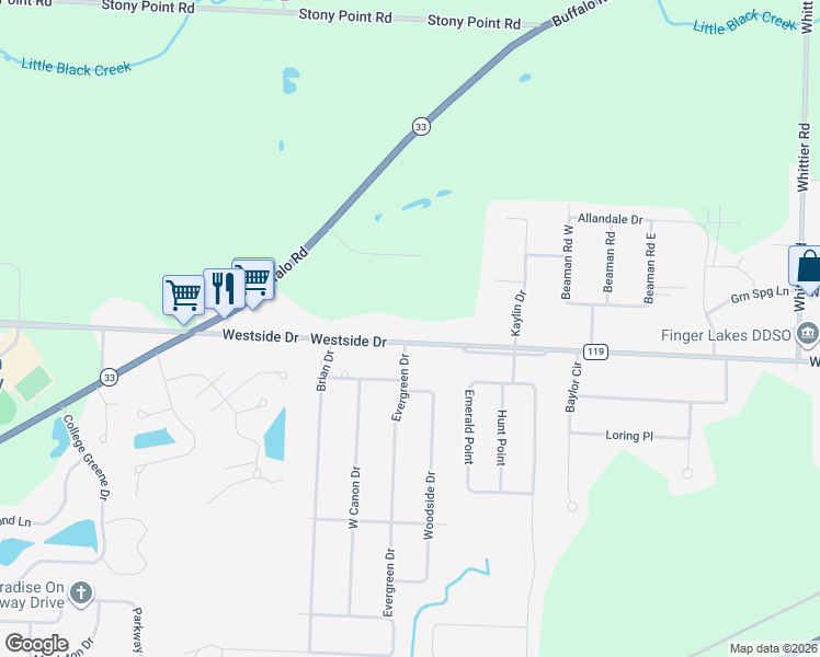 map of restaurants, bars, coffee shops, grocery stores, and more near 2096 Westside Drive in Rochester
