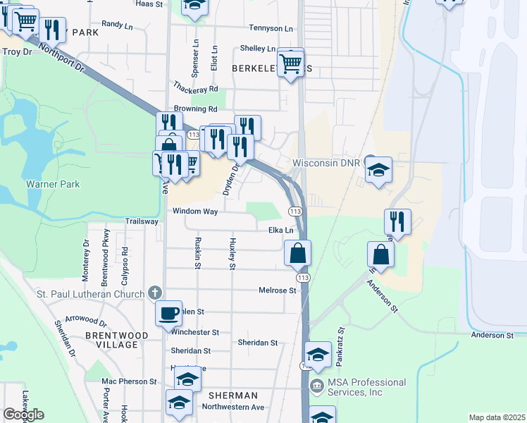 map of restaurants, bars, coffee shops, grocery stores, and more near 1922 Windom Way in Madison