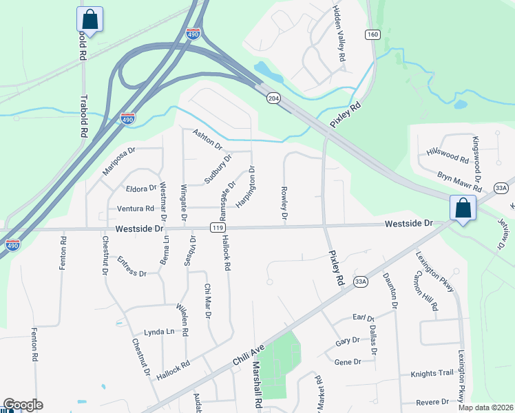 map of restaurants, bars, coffee shops, grocery stores, and more near 129 Harpington Dr in Rochester