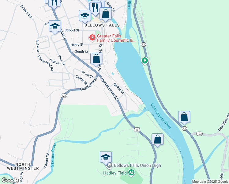 map of restaurants, bars, coffee shops, grocery stores, and more near 138 Westminster Street in Town of Rockingham