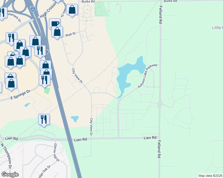 map of restaurants, bars, coffee shops, grocery stores, and more near 17 Madison Iris Circle in Madison