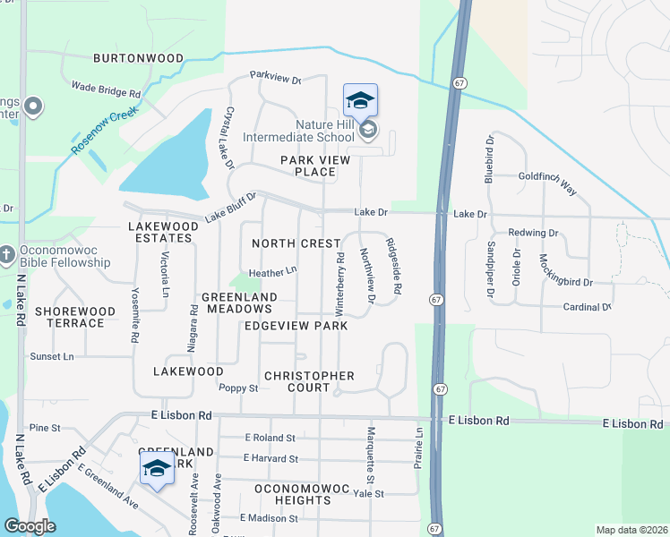 map of restaurants, bars, coffee shops, grocery stores, and more near 1264 Winterberry Lane in Oconomowoc