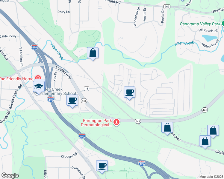 map of restaurants, bars, coffee shops, grocery stores, and more near 2 Acorn Drive in Monroe County