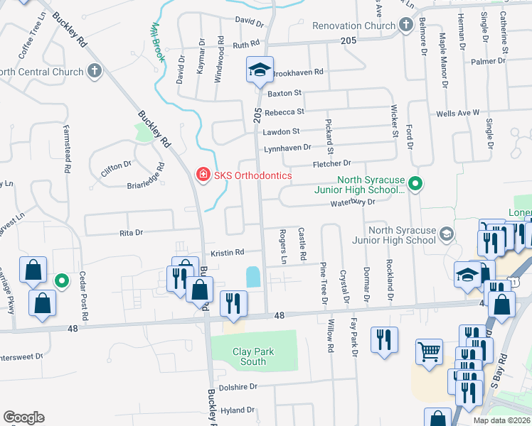 map of restaurants, bars, coffee shops, grocery stores, and more near 301 Allen Road in Syracuse