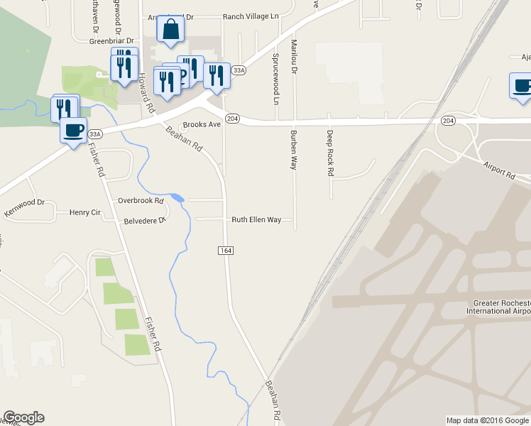 map of restaurants, bars, coffee shops, grocery stores, and more near 14 Ruth Ellen Way in Rochester