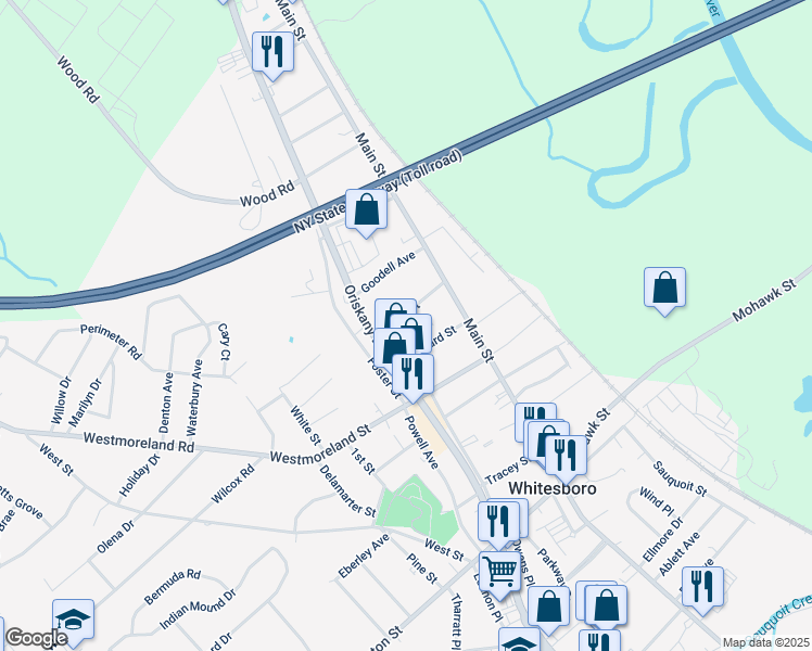 map of restaurants, bars, coffee shops, grocery stores, and more near 17 Flagg Street in Whitesboro