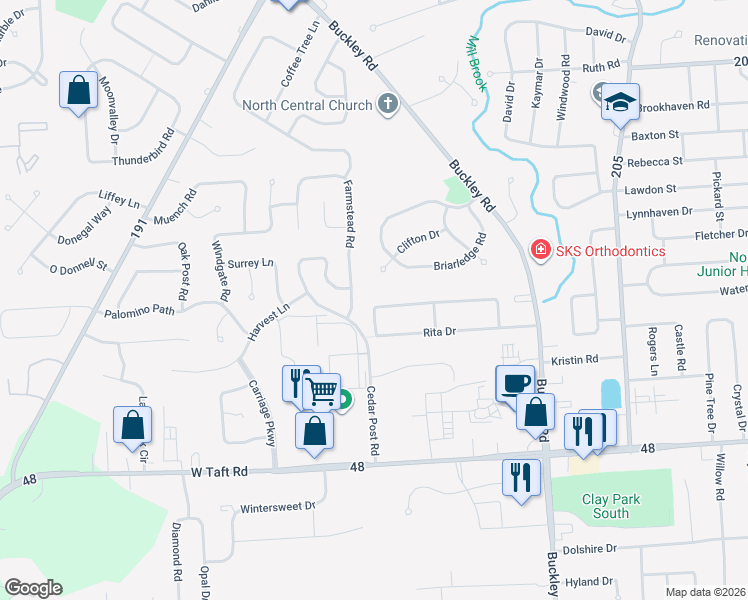 map of restaurants, bars, coffee shops, grocery stores, and more near 401 Rita Drive in Syracuse