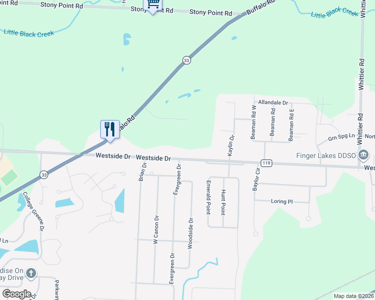 map of restaurants, bars, coffee shops, grocery stores, and more near 2096 Westside Drive in Rochester