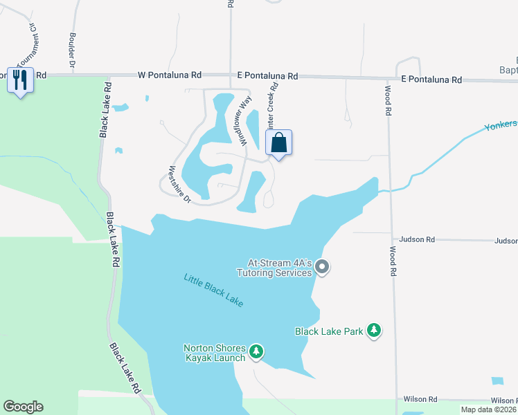 map of restaurants, bars, coffee shops, grocery stores, and more near 6931 Windwater Court in Norton Shores