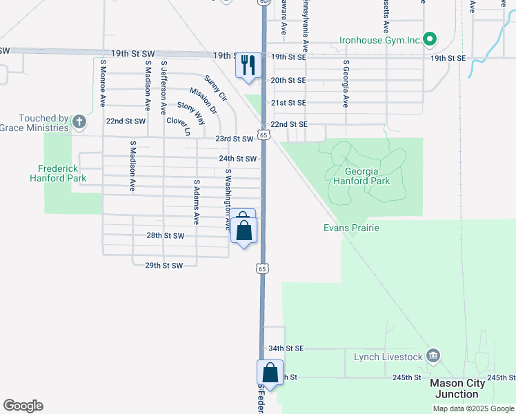 map of restaurants, bars, coffee shops, grocery stores, and more near 2601-2699 S Federal Ave in Mason City