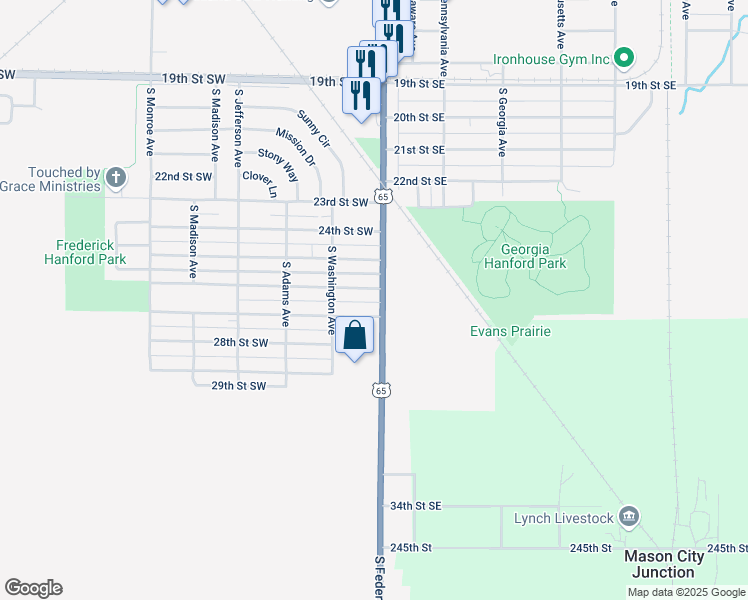 map of restaurants, bars, coffee shops, grocery stores, and more near 2601-2699 S Federal Ave in Mason City