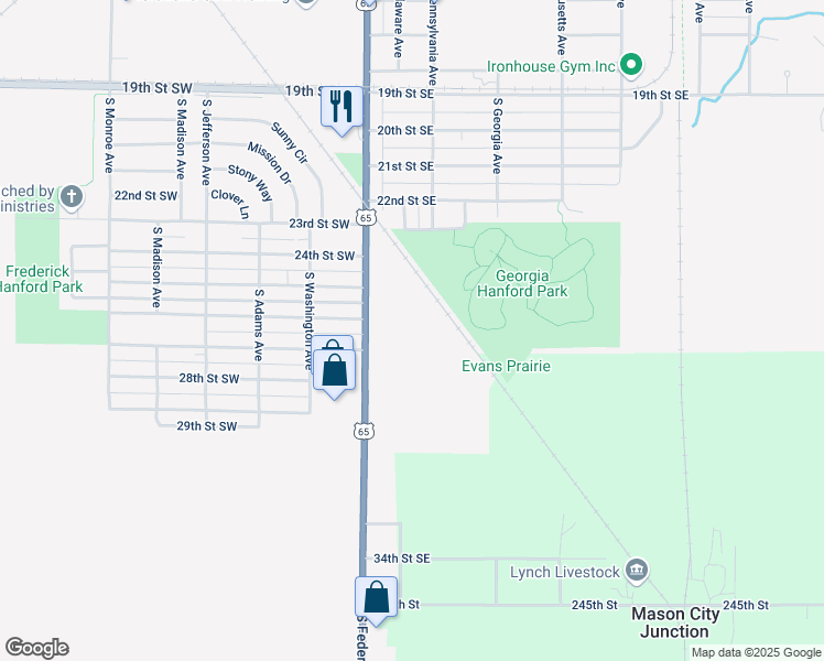 map of restaurants, bars, coffee shops, grocery stores, and more near 2601 South Federal Avenue in Mason City