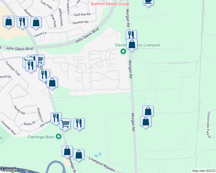 map of restaurants, bars, coffee shops, grocery stores, and more near 4400 Plantation Boulevard in Bayberry