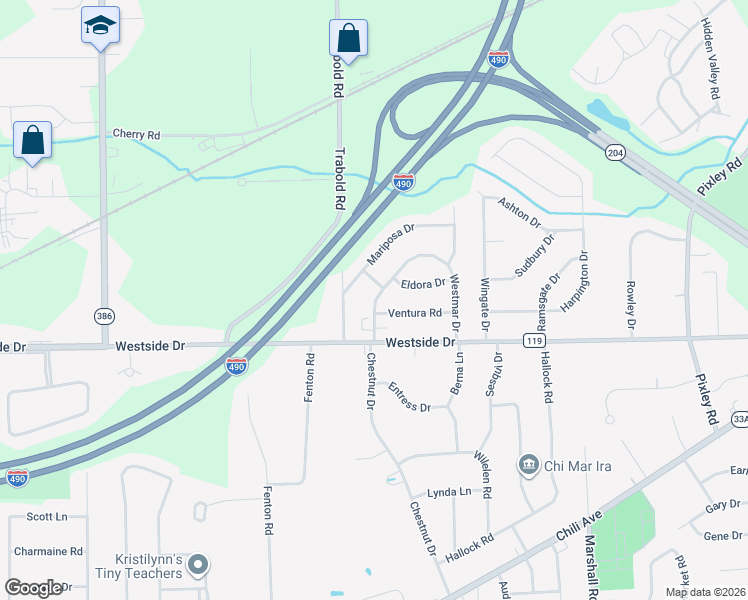 map of restaurants, bars, coffee shops, grocery stores, and more near 221 Westmar Drive in Rochester