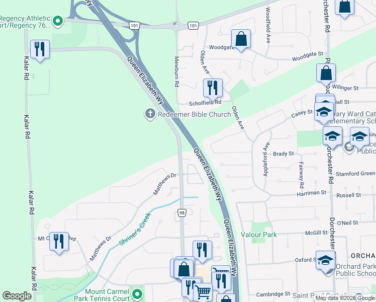 map of restaurants, bars, coffee shops, grocery stores, and more near in Niagara Falls