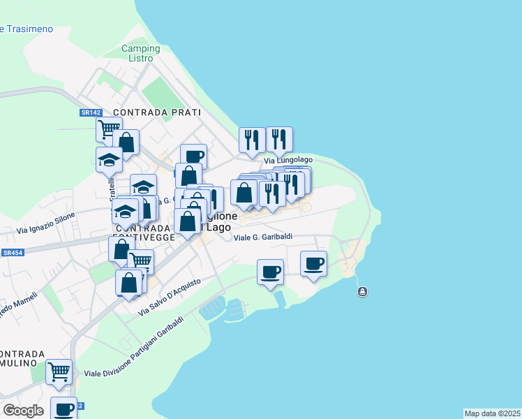 map of restaurants, bars, coffee shops, grocery stores, and more near 36 Via Vittorio Emanuele in Castiglione del Lago