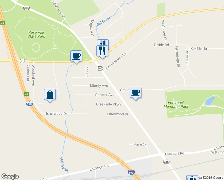 map of restaurants, bars, coffee shops, grocery stores, and more near 4416 Military Rd in Niagara Falls
